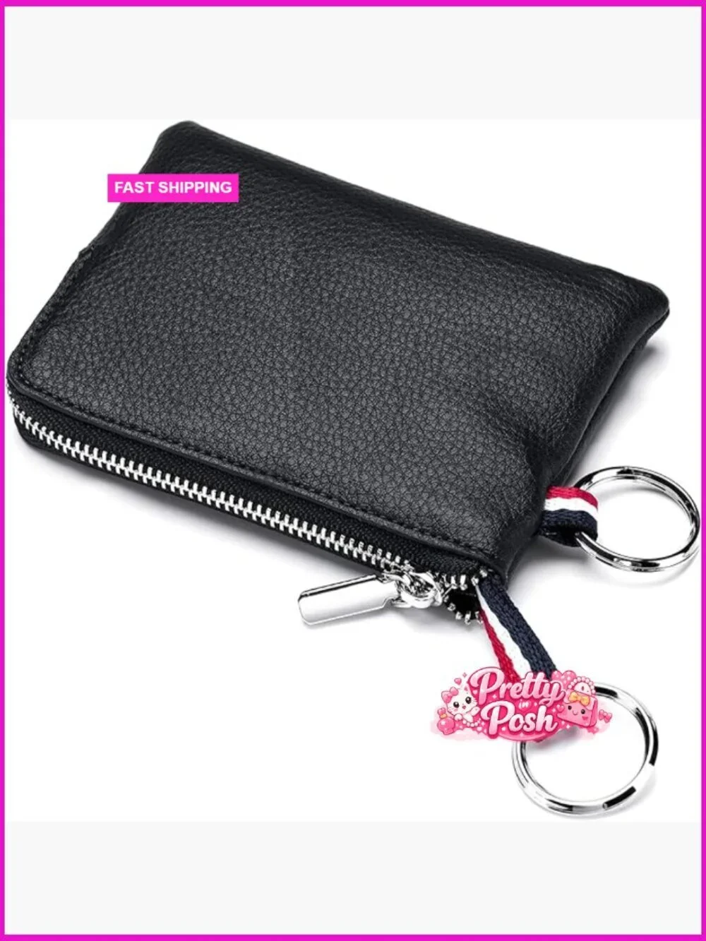 Genuine Cowhide Leather Coin Purse Wallet with Dual Keyrings